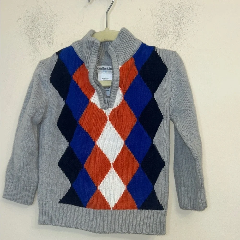 402. Tough skins Gray Argyle Sweater with Blue and Orange Accents sz 24m
